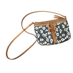 Vintage Y2K Fossil Denim & Leather Crossbody — 10 x 6.5", Organizer Style